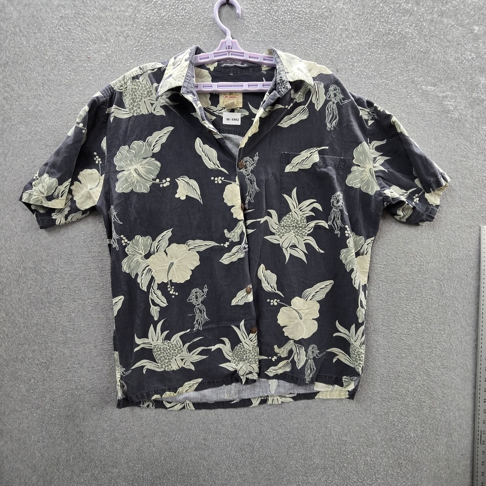 VINTAGE Kahala John Severson Men Button Up Shirt L Gray Linen Hawaiian Shirt